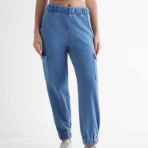 NWT 🦋  EXPRESS 🌸 WOMEN'S HIGH WAISTED LOUNGE CARGO BLUE JOGGERS XS